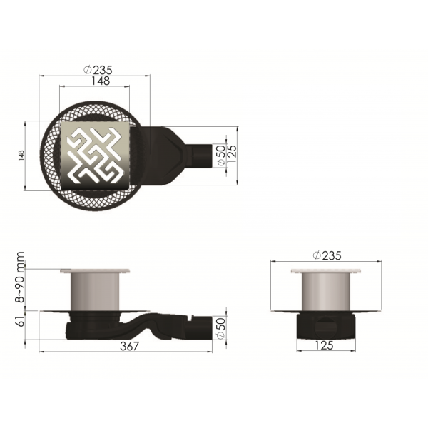 Душевой трап Berges (15х15) Wasserhaus Platz Antik  094161 бронза